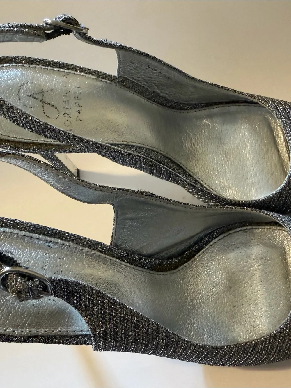 Adrianna Papell Silver Glitter Slingback Heels